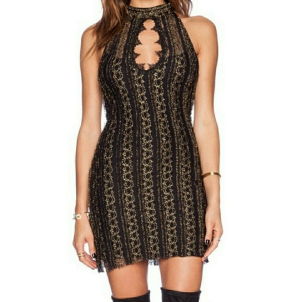 Free People black and gold lace dress